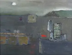 Anne Batty, The mist is gathering, oil with collage on board