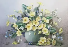 Jack Carter, Still Life with Primroses in a Vase, 1989, watercolour