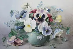 Jack Carter, Still Life with Pansies in a Vase, 1989, watercolour