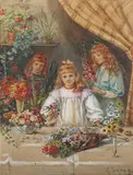 K. Lucas, At our Flower Stall, watercolour with gouache
