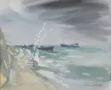Trevor Willoughby, Shipping off Brighton, watercolour