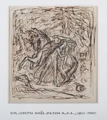 Joseph Noel Paton, Horse and Figures in a Landscape, pen with ink