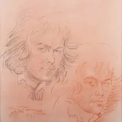 Roy Petley, Drawing of Self, 1985, charcoal with sanguine