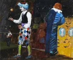 John Lawrence, Keep Going Fred’ (Jugglers and Clown), oil on canvas-board