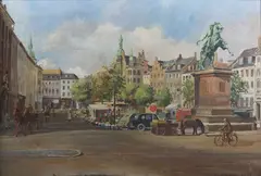 Martin Sofus Arildskov, Højbro Plads with the Equestrian Statue of Absalon, Copenhagen, Denmark, 1937, oil on canvas