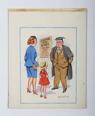 Donald McGill, The boys and girls have the same curriculum, watercolour with gouache