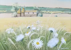 Daisies and Downs by Paul Evans, watercolour with gouache, sold Jan 2024