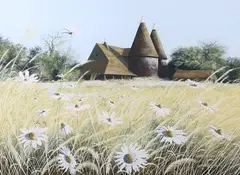 Oast House in a Landscape by Paul Evans, watercolour with gouache, sold Jan 2024