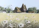 Paul Evans, Oast House in a Landscape, watercolour with gouache