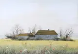 Paul Evans, Farm Buildings in a Landscape, watercolour with gouache