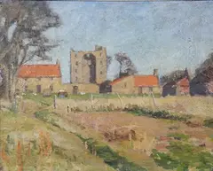 Richard Rees, Landscape with Farm Buildings, probably France, oil on canvas