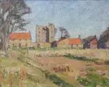 Richard Rees, Landscape with Farm Buildings, probably France, oil on canvas