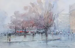 Roy Hammond, Sloane Square in the Rain, London, watercolour