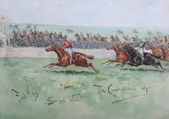 Finch Mason, Georgic wins the Cambridgeshire, 1898, watercolour with gouache