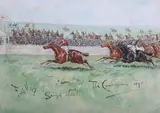 Finch Mason, Georgic wins the Cambridgeshire, 1898, watercolour with gouache