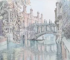Dennis Flanders, Cambridge, the Bridge of Sighs, watercolour with ink