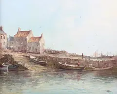 Alfred Allan, Pittenweem Harbour, Scotland, oil on canvas