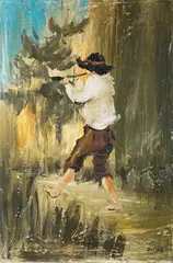 Etta Benjamin Cien, Piping Boy in a Landscape, oil on canvas