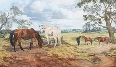 Brian Tovey, Horses in an Extensive Landscape Setting, oil on canvas