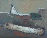 Anne Batty, To confident repose, oil with collage on board