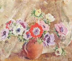 Albert Perry, Still Life of Flowers in a Jug, oil on canvas-board