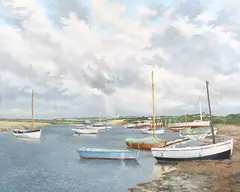 J. Humphreys, Estuary scene with Sailing Vessels, oil on board