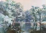 James Jackson Curnock, Bridge over a Lake, 1859, watercolour with gouache