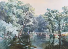 James Jackson Curnock, Bridge over a Lake, 1859, watercolour with gouache