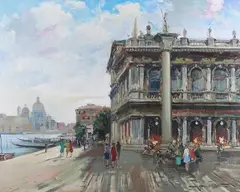 Riva Schiavoni, Venice by Carlo Padovani, oil on canvas, sold Nov 2023