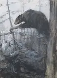 George Denholm Armour, Man clambering from a Bear, monochrome watercolour