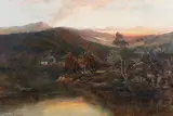 Henry Cooper, Landscape with River, Cottage and Distant Mountains, oil on canvas