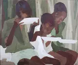 Greta Fenton, Boys Eating, oil on board