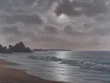 Roger de la Corbière, Moonlit Coastal Landscape, oil on canvas