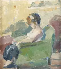 H.M. Graham, Girl Reading, oil on board