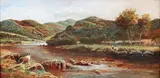George Nicholls, Collie Dog and Children on a Riverbank, oil on canvas