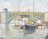 Diego Molleja Aguilar, Sailing Vessels near a Bridge, oil on board