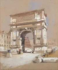 Francois Boudin, Arch of Titus, Rome, watercolour with gouache