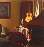Israel Zohar, Interior with Guitar, oil on canvas
