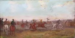 J. Remy, Horse Racing Scene, oil on panel