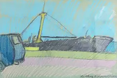 John Bratby, The Athina B Shipwreck, Brighton, pastel