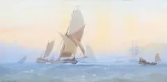 Anthony Carey Stannus, Sailing Vessels off a Coast, watercolour with gouache