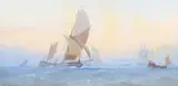 Anthony Carey Stannus, Sailing Vessels off a Coast, watercolour with gouache