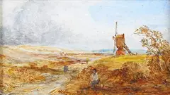 Norfolk Landscape with Windmill by William Joseph J. C. Bond, oil on canvas-board, sold Nov 2023