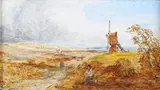 William Joseph J. C. Bond, Norfolk Landscape with Windmill, oil on canvas-board