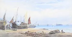 William Arthur Earp, View of Brighton Beach with the Chain Pier, watercolour heighted with bodycolour