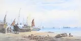 William Arthur Earp, View of Brighton Beach with the Chain Pier, watercolour heighted with bodycolour