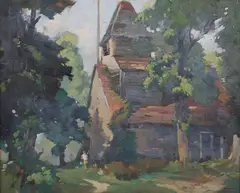 Frank Sherwin, Church in a Landscape, oil on board