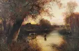 H. Williams, River Landscape with Cattle Watering, oil on canvas