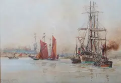 Charles de Lacy, Shipping in the Pool of London, watercolour