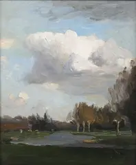 Henry George Moon, Landscape with River and Trees, oil on board